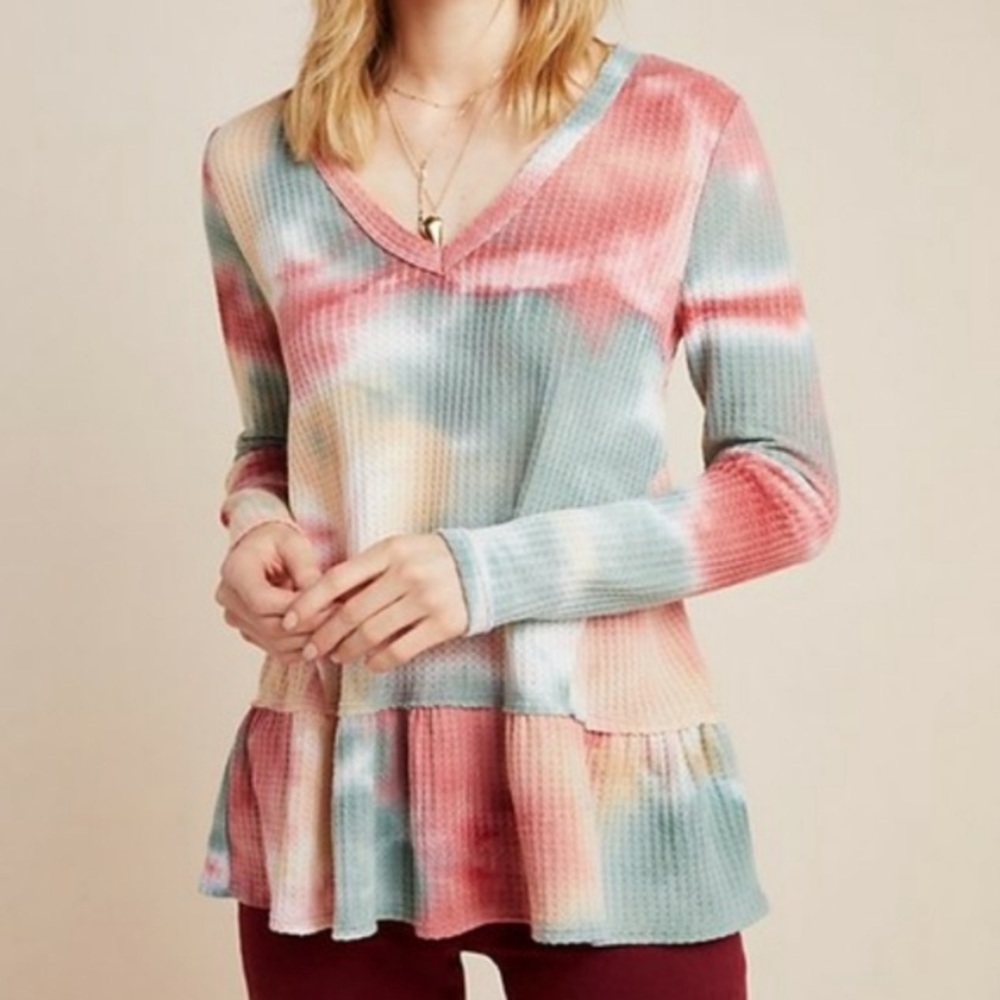 Anthropologie eri + ali Tallie Peplum Tie Dye Top